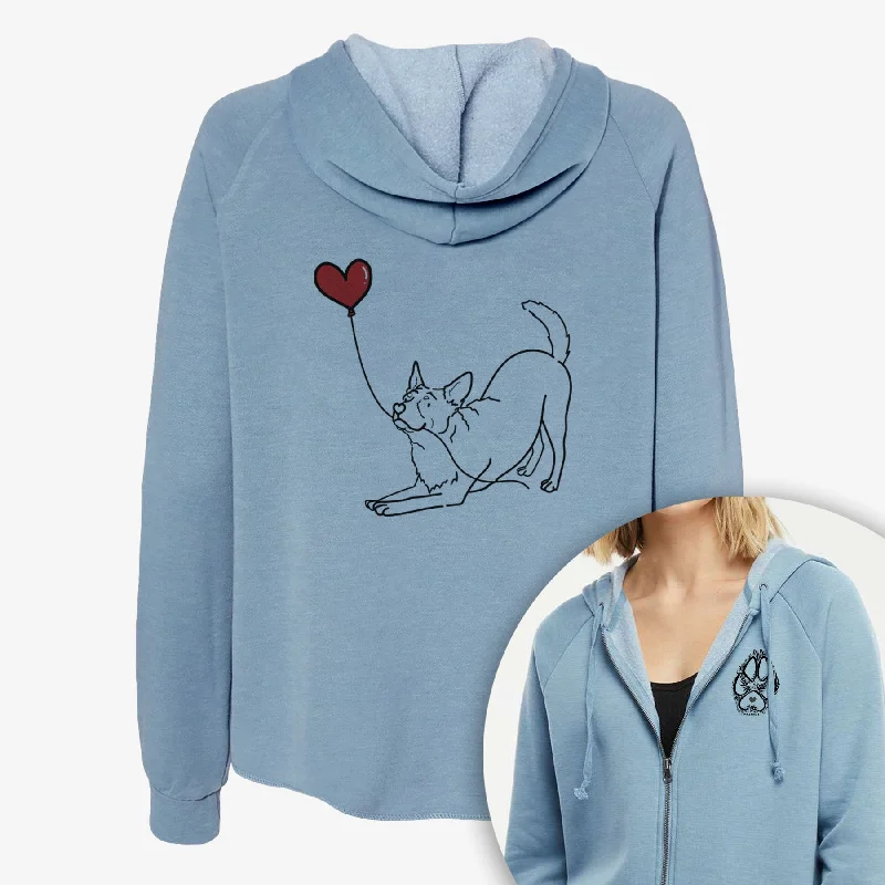Australian Cattle Dog Heart String- Women's Cali Wave Zip-Up Sweatshirt Hoodie with Rolled Sleeves Casual Relaxed