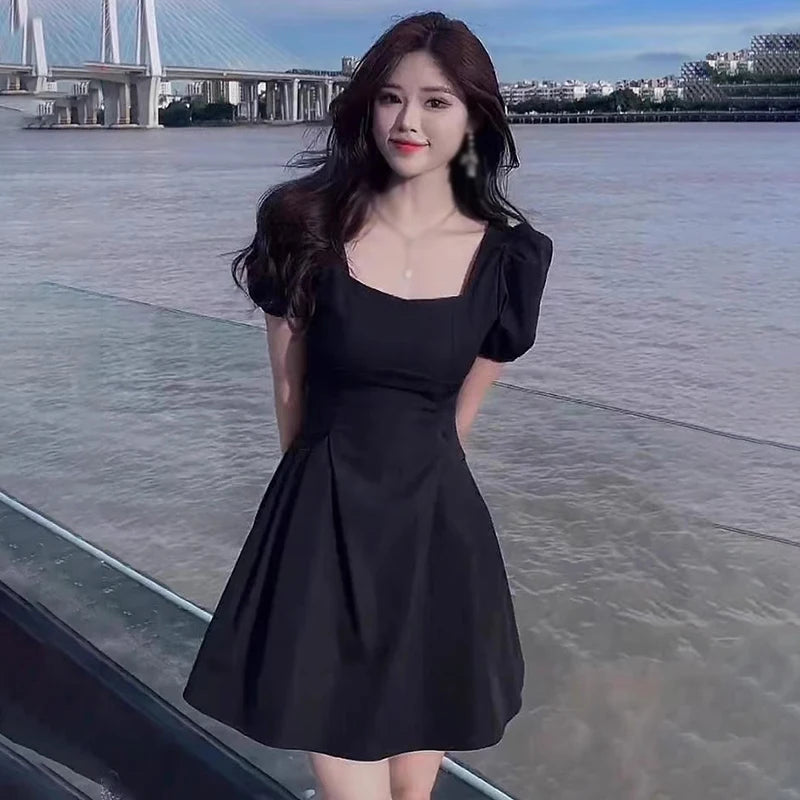 Women Puff Short Sleeve Slim Dress Fashion Korean Versatile Dress Vintage Square Neck Party Cloth Female Sexy Sweet Dress Tunics Bestseller popular Women Puff Short Sleeve Slim Dress Fashion Korean Versatile Dress Vintage Square Neck Party Cloth Female Sexy Sweet Dress Tunics Bestseller popular