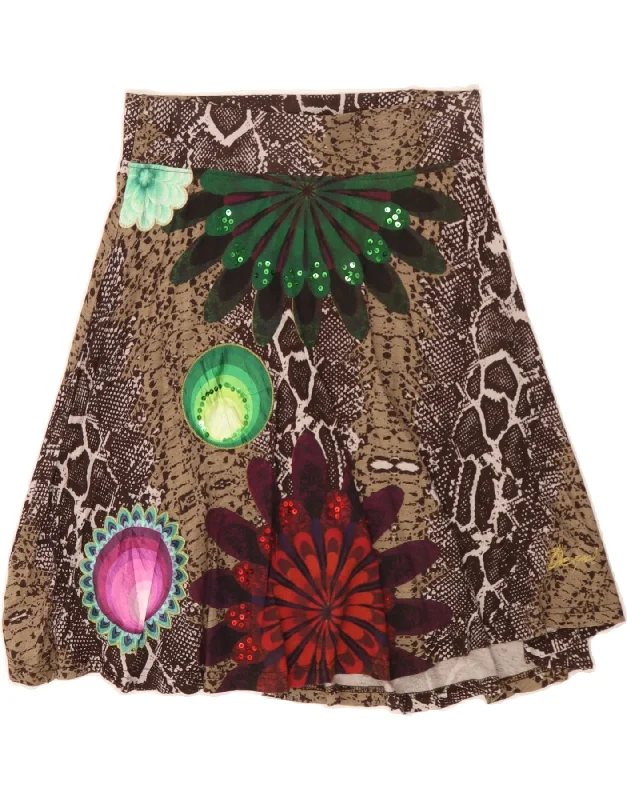 DESIGUAL Womens Graphic A-Line Skirt Large W32  Brown Animal Print Viscose low waist skirt