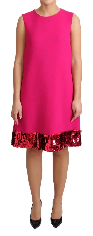 Dolce & Gabbana Elegant Fuchsia Sequined Wool Blend Shift Women's Dress Tunics Fleece cozy Dolce & Gabbana Elegant Fuchsia Sequined Wool Blend Shift Women's Dress Tunics Fleece cozy