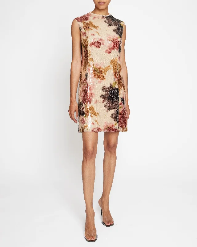 AMINA Sequined Mock Neck Shift Dress Tunics Party sparkling