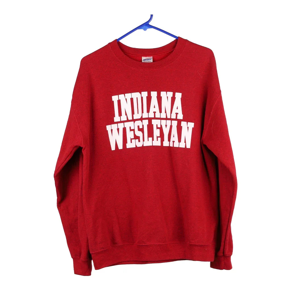Indiana Wesleyan Gildan Sweatshirt - Medium Red Cotton Blend Hoodie with Lace Feminine Delicate