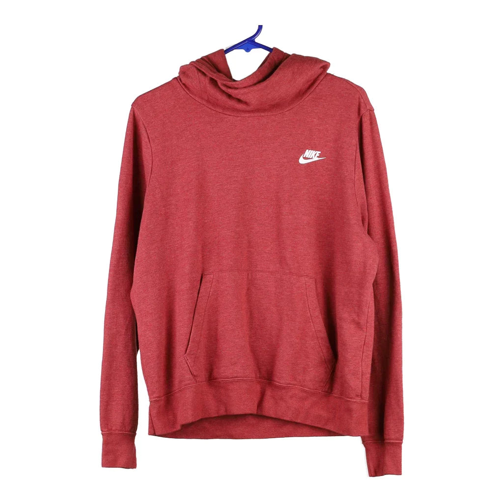 Nike Hoodie - Large Red Cotton Blend Hoodie with Set-In Sleeves Structured Classic