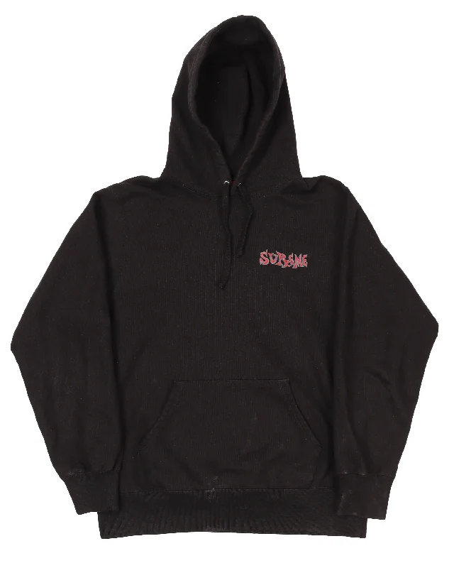 Portrait Hooded Sweatshirt Black Hoodie with Hem Ribbing Snug Secure