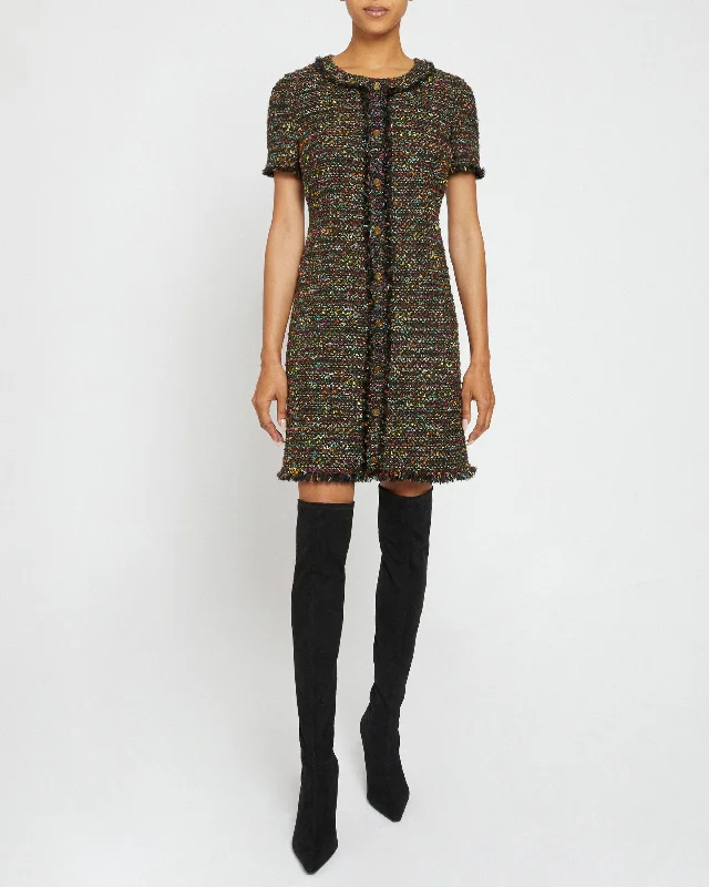 SHEA Short Sleeve Shift Dress in Luxury Lurex Tweed Tunics Velvet soft