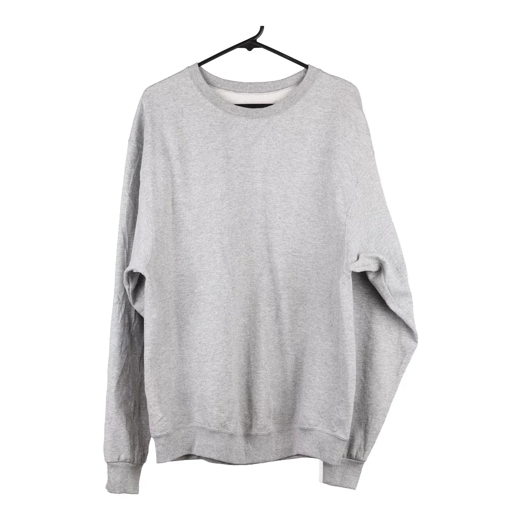 Fruit Of The Loom Sweatshirt - Large Grey Cotton Blend Hoodie with Thumb Holes Functional Cozy