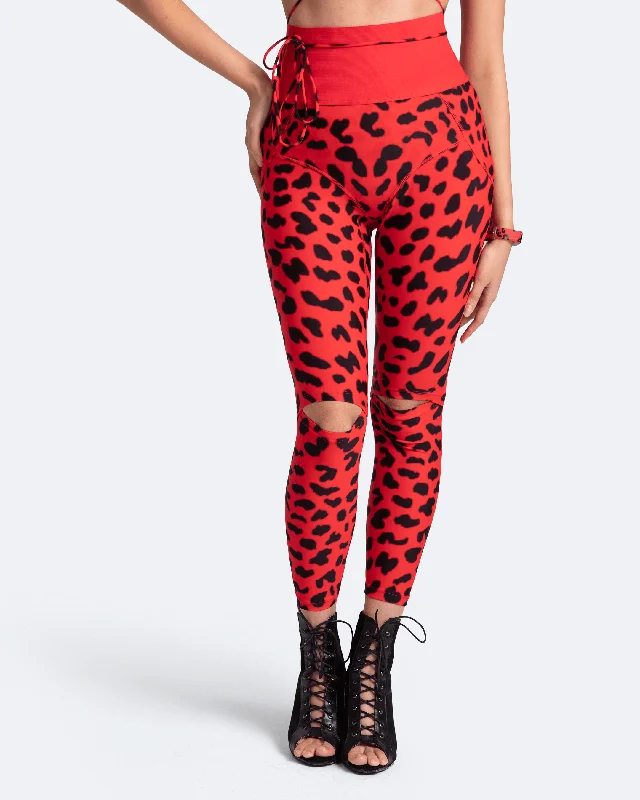 High-Rise Knee-Slit Leggings Elegant Metallic Leggings