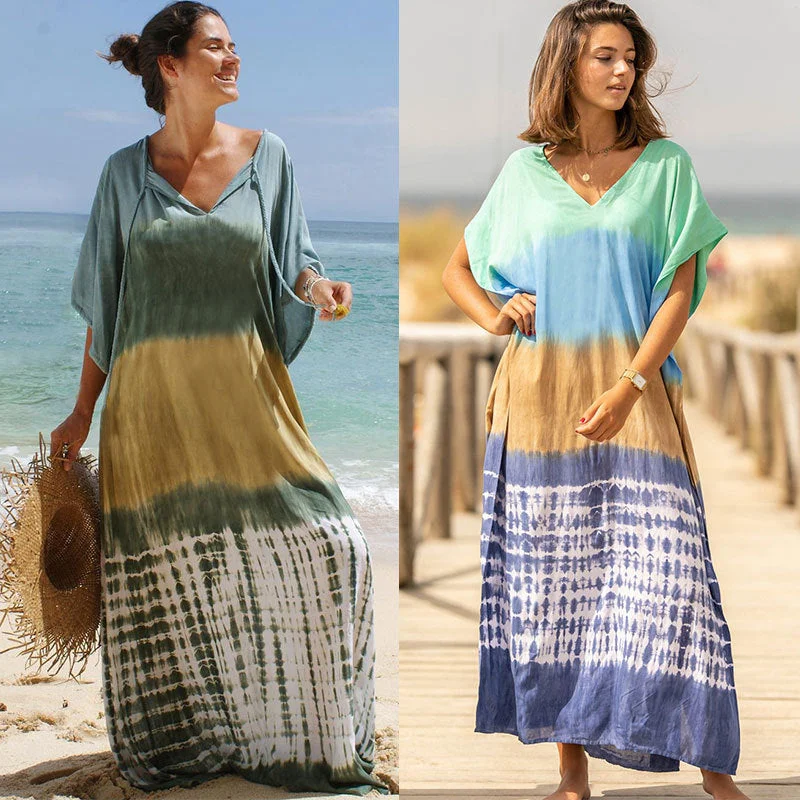 Cotton Tie Dye Boho Loose Long Dress Tunics Summer linen