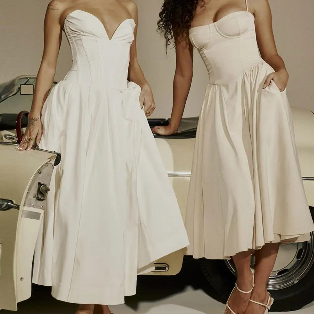 Vireous Long Dress Elegant French Court-Style Cocktail Dress Tunics Long Elegant