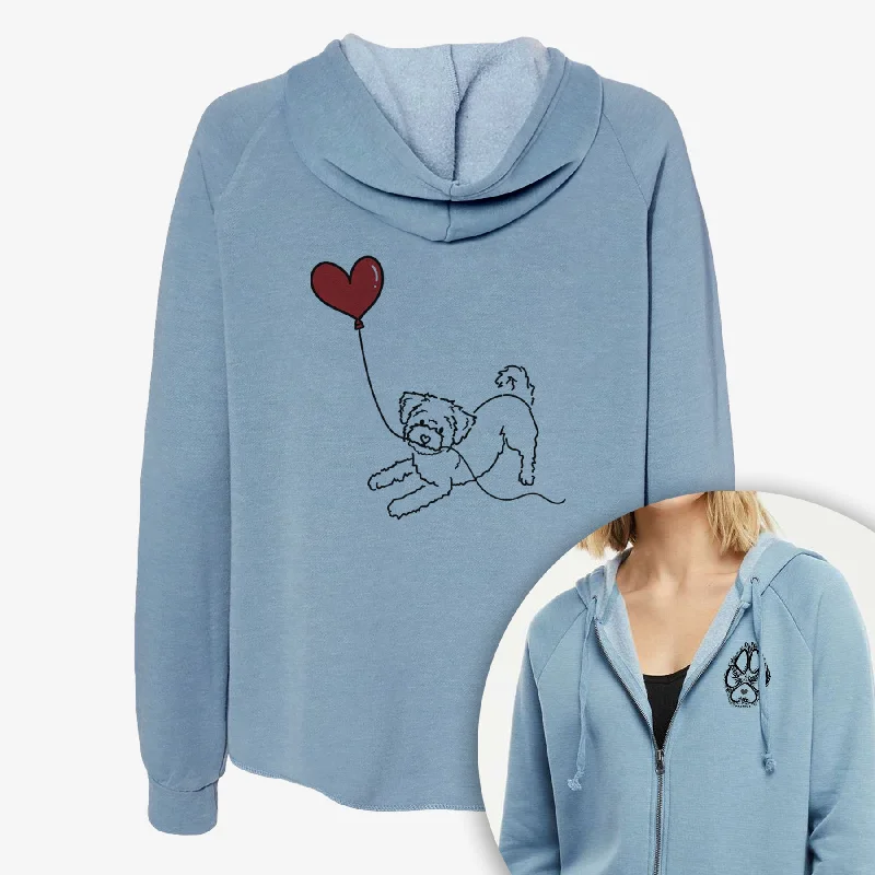 Morkie Heart String- Women's Cali Wave Zip-Up Sweatshirt Hoodie with Lining Warm Insulated