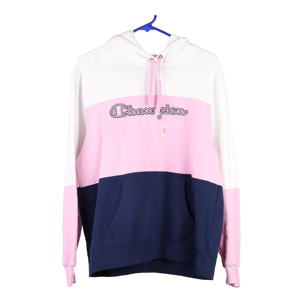 Champion Spellout Hoodie - Large Block Colour Cotton Blend Hoodie with Snap Buttons Easy Quick Champion Spellout Hoodie - Large Block Colour Cotton Blend Hoodie with Snap Buttons Easy Quick