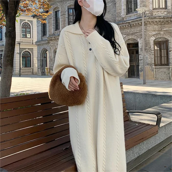French Lazy-Style Small Lapel Loose Casual Dress Tunics Short Trendy