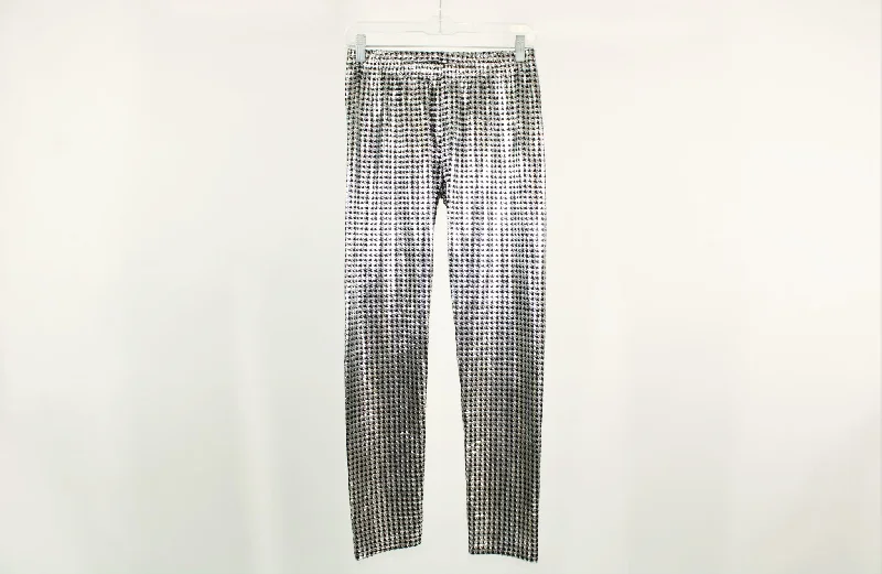 Shiny Houndstooth Leggings | M Stylish Stretch-Waist Leggings