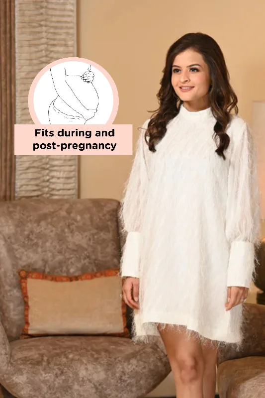 Sparkling White Maternity Feather Dress Tunics Cozy comfortable