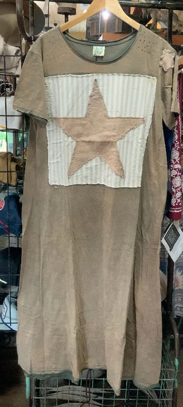 Tattered Tee Dress with Star Appliqué One Size Tunics Bridal satin