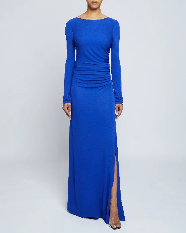 ABBY Long Sleeve Maxi Dress with Side Ruching in Fluid Jersey Tunics Canvas sturdy