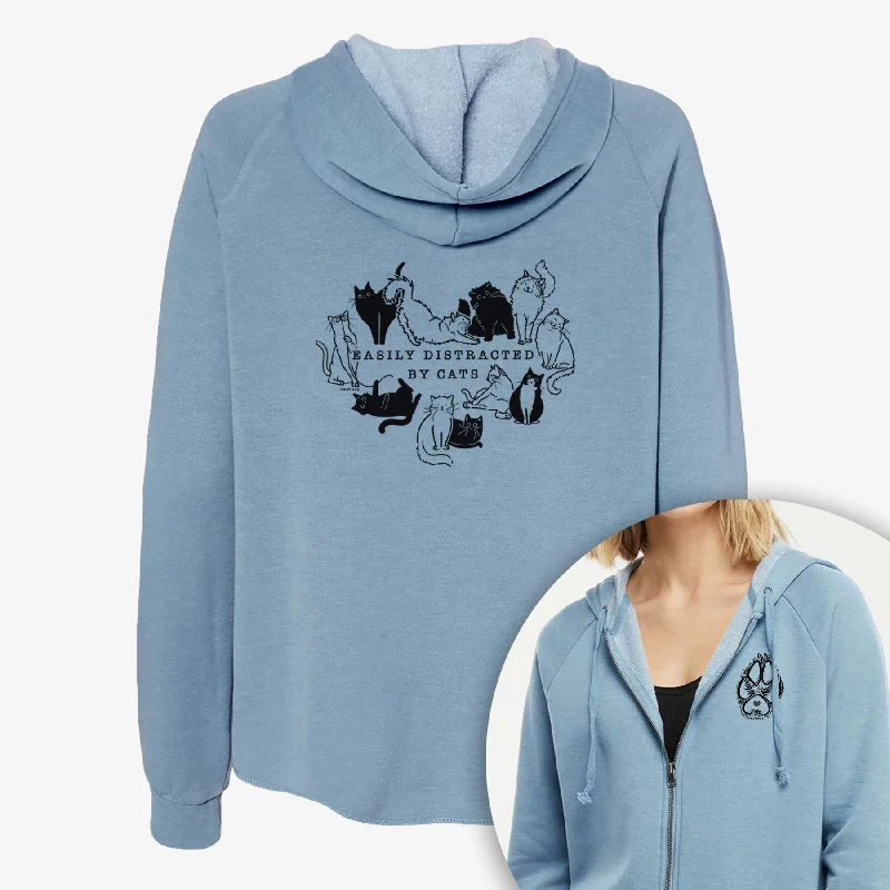 Easily Distracted by Cats - Women's Cali Wave Zip-Up Sweatshirt Hoodie with Pattern Geometric Abstract Easily Distracted by Cats - Women's Cali Wave Zip-Up Sweatshirt Hoodie with Pattern Geometric Abstract