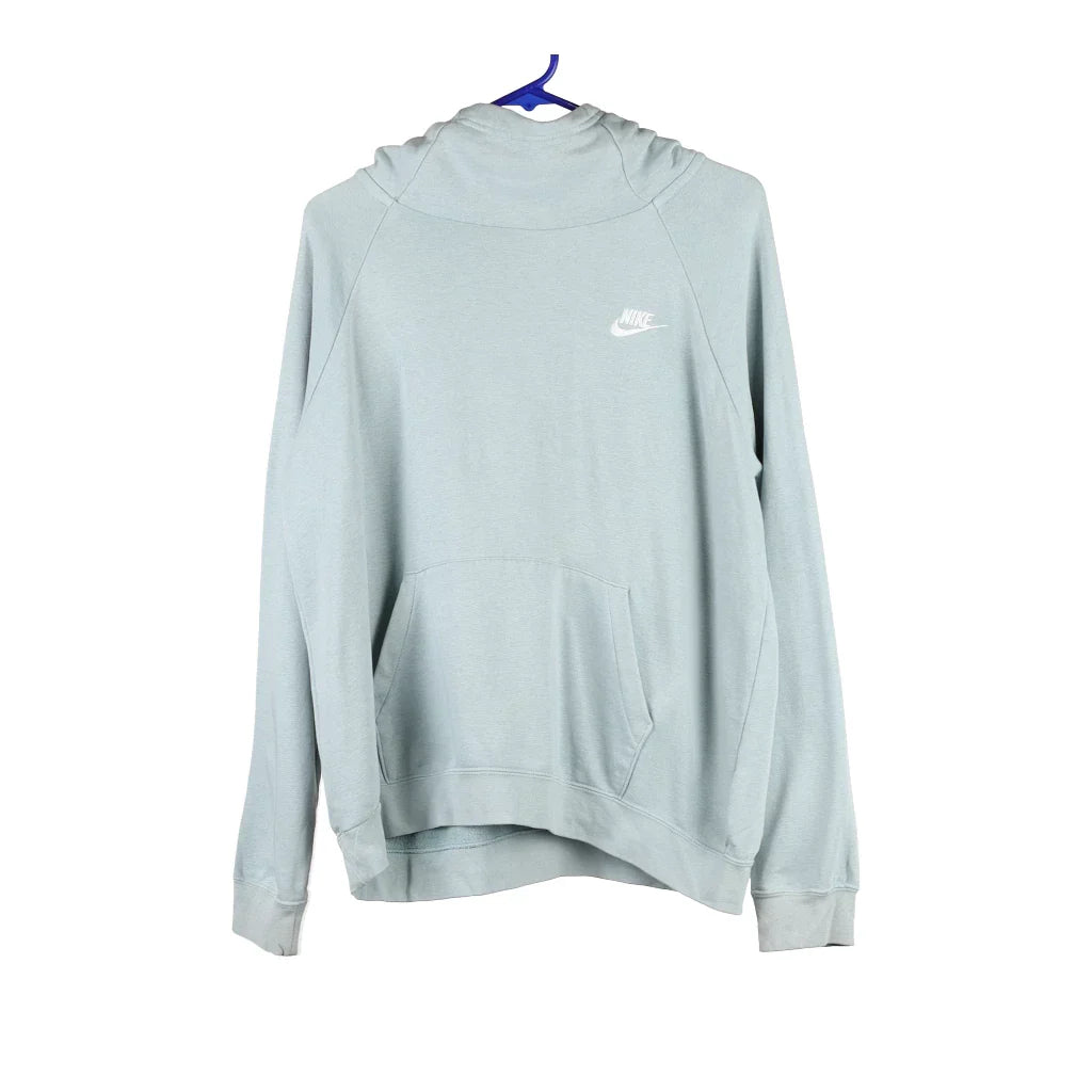 Nike Hoodie - Large Blue Cotton Blend Hoodie with Exposed Zipper Edgy Industrial