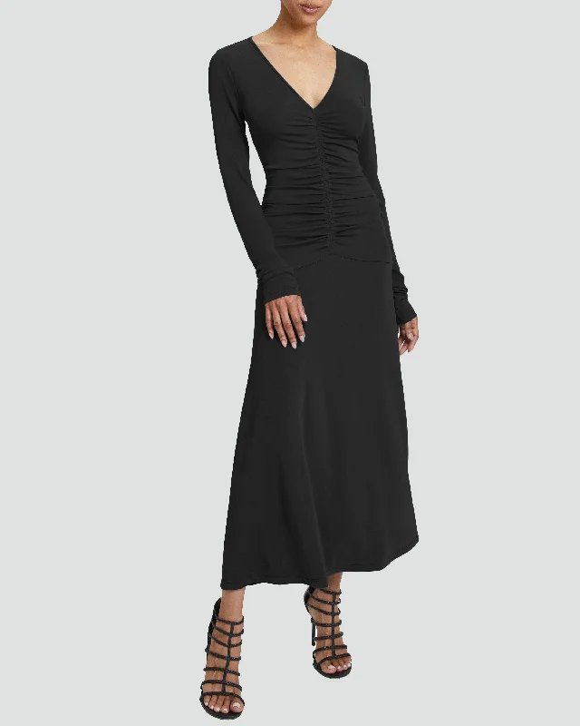 AMELIE Long Sleeve Fit and Flare Midi Jersey Dress Tunics Hiking breathable