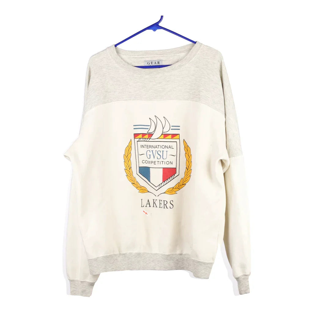 Gear Sweatshirt - XL White Cotton Blend Hoodie with Applique Textured Unique