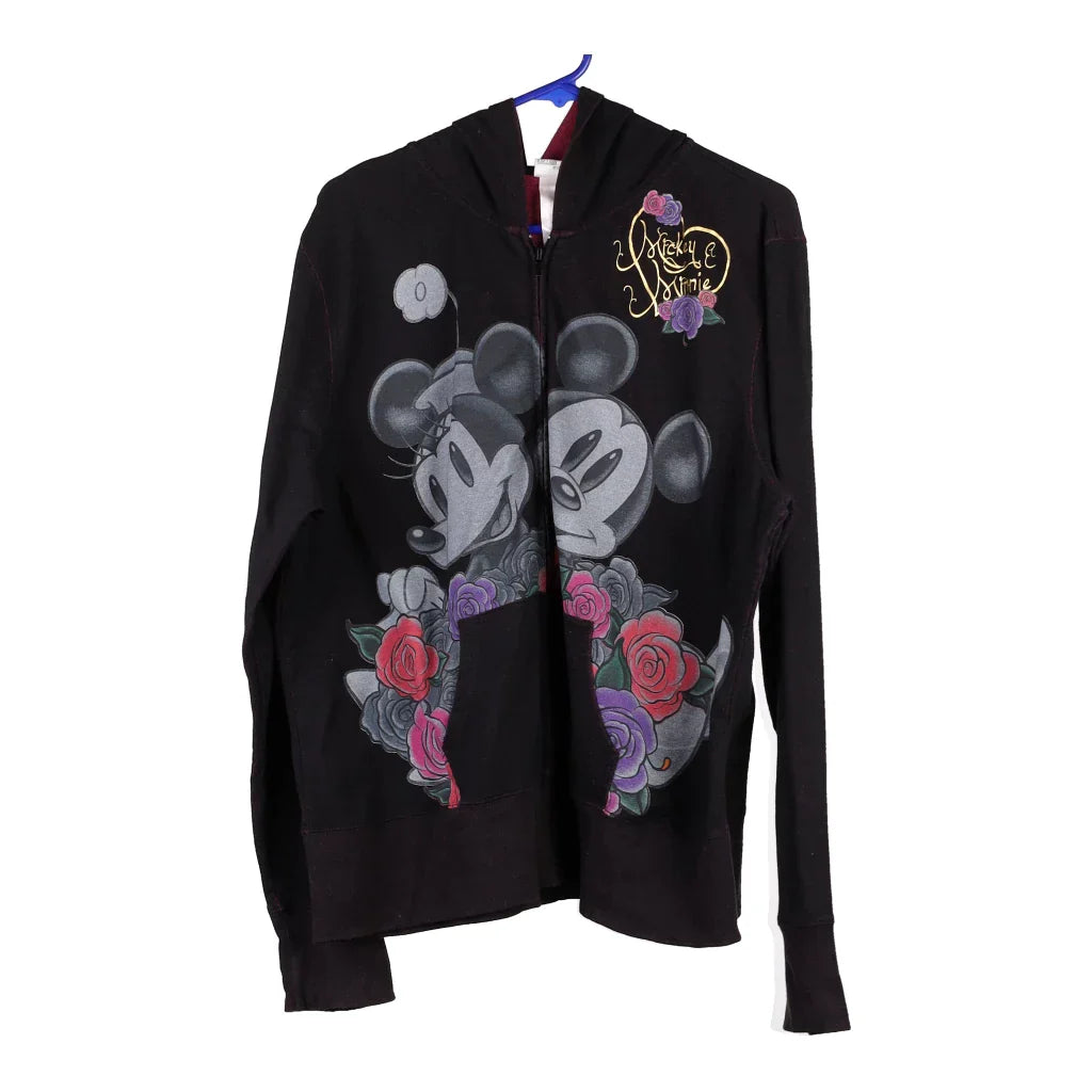 Minnie & Mickey Walt Disney Cartoon Hoodie - 2XL Black Cotton Blend Hoodie with Pastel Soft Subtle