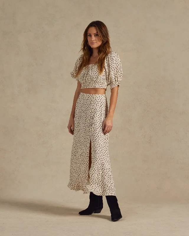 Rylee + Cru Women's Button Slit Skirt - Spice Floral velvet skirt rich