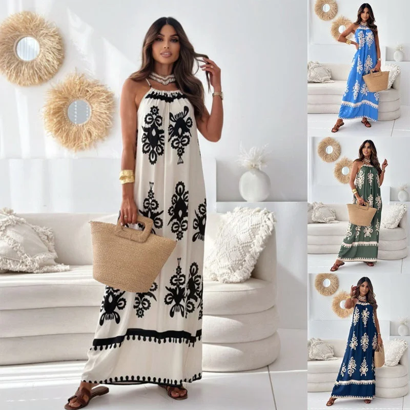 Vireous Fashion Printed Women's Bohemian Long Slip Dress, Spring and Summer Collection Tunics Exclusive limited Vireous Fashion Printed Women's Bohemian Long Slip Dress, Spring and Summer Collection Tunics Exclusive limited