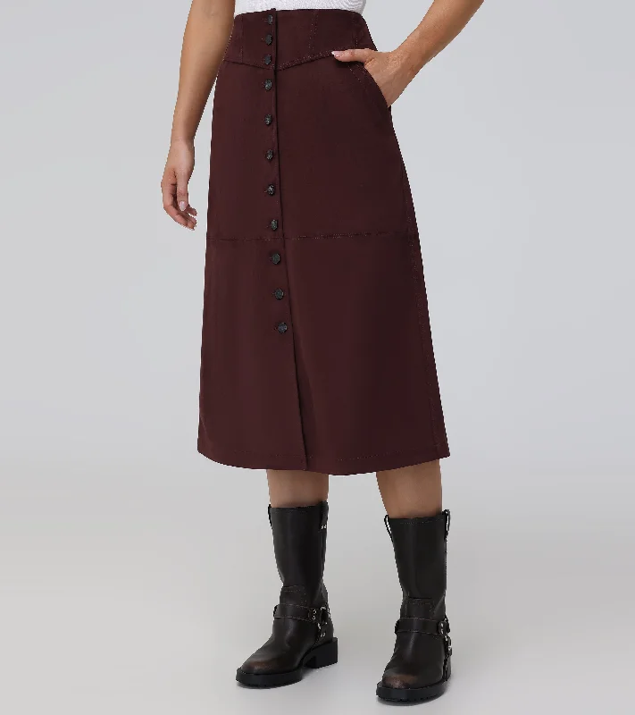 Faux Suede Studded Midi Skirt elastic waist skirt