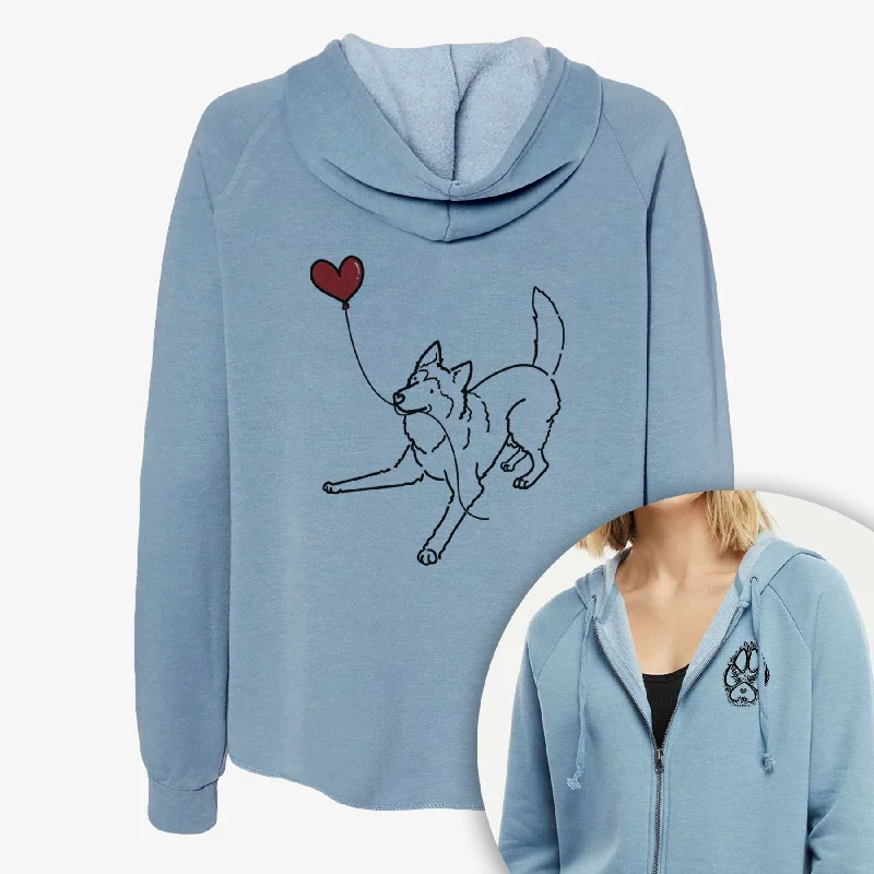 Siberian Husky Heart String- Women's Cali Wave Zip-Up Sweatshirt Hoodie with Longline Fit Extended Stylish