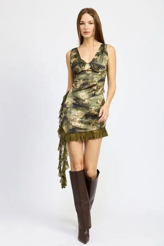 Emory Park Floral Mini Ruffle Skirt cashmere skirt fine
