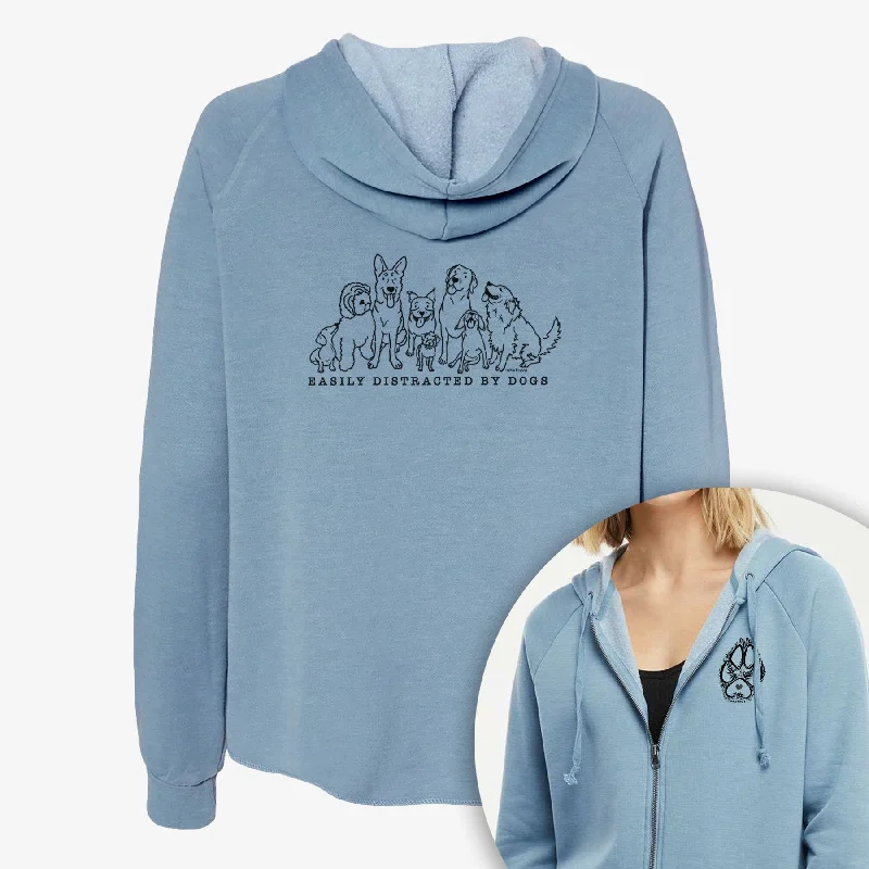 Distracted by Dogs - Women's Cali Wave Zip-Up Sweatshirt Hoodie with V-Neck Classic Versatile