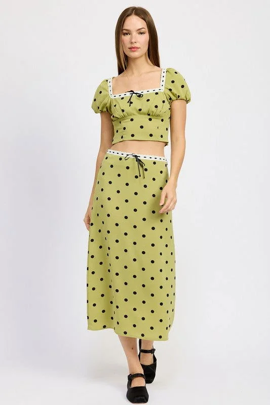 Emory Park Polka Dot Midi Skirt With Lace Trim corduroy skirt textured