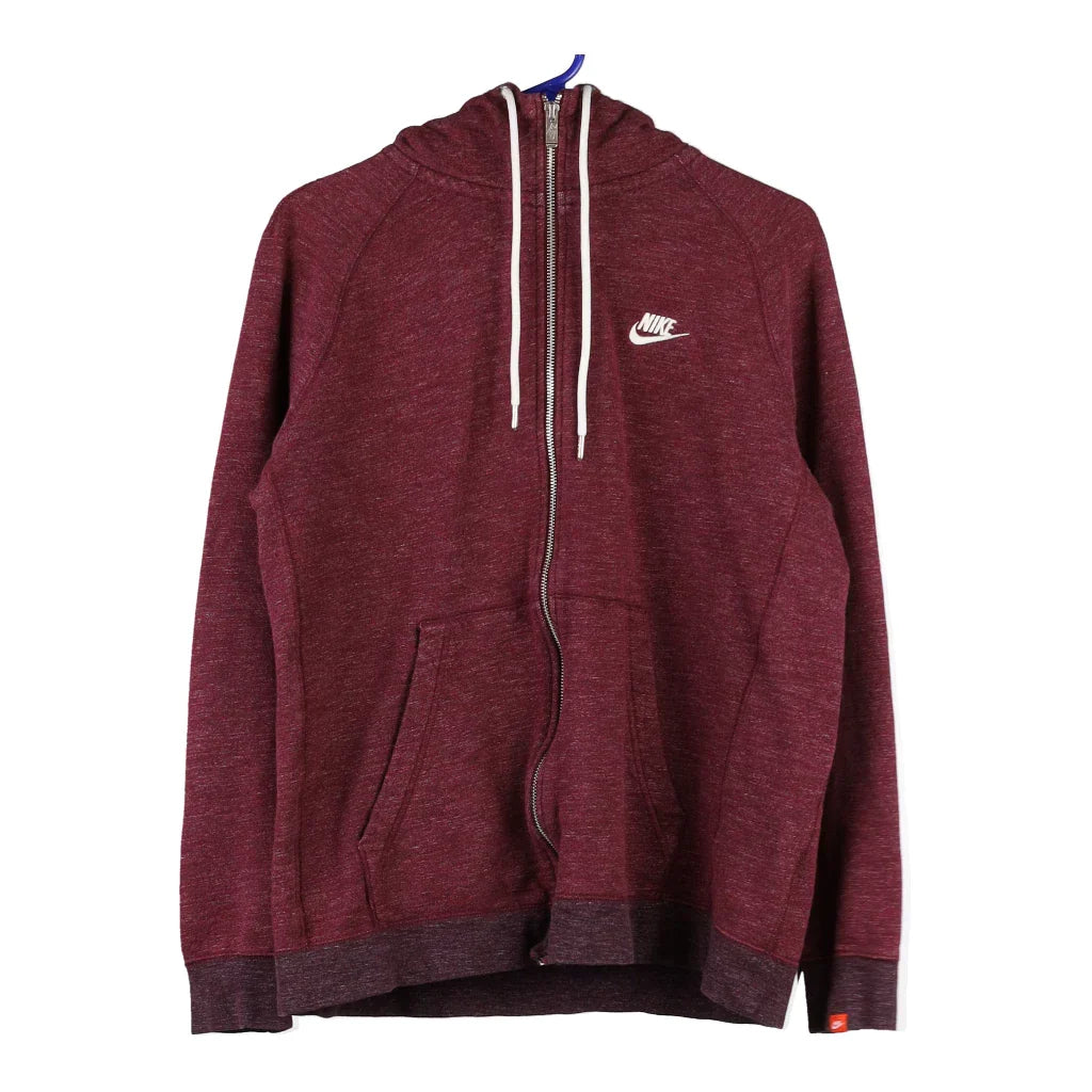 Nike Hoodie - Large Burgundy Cotton Blend Hoodie with Neon Bright Vibrant