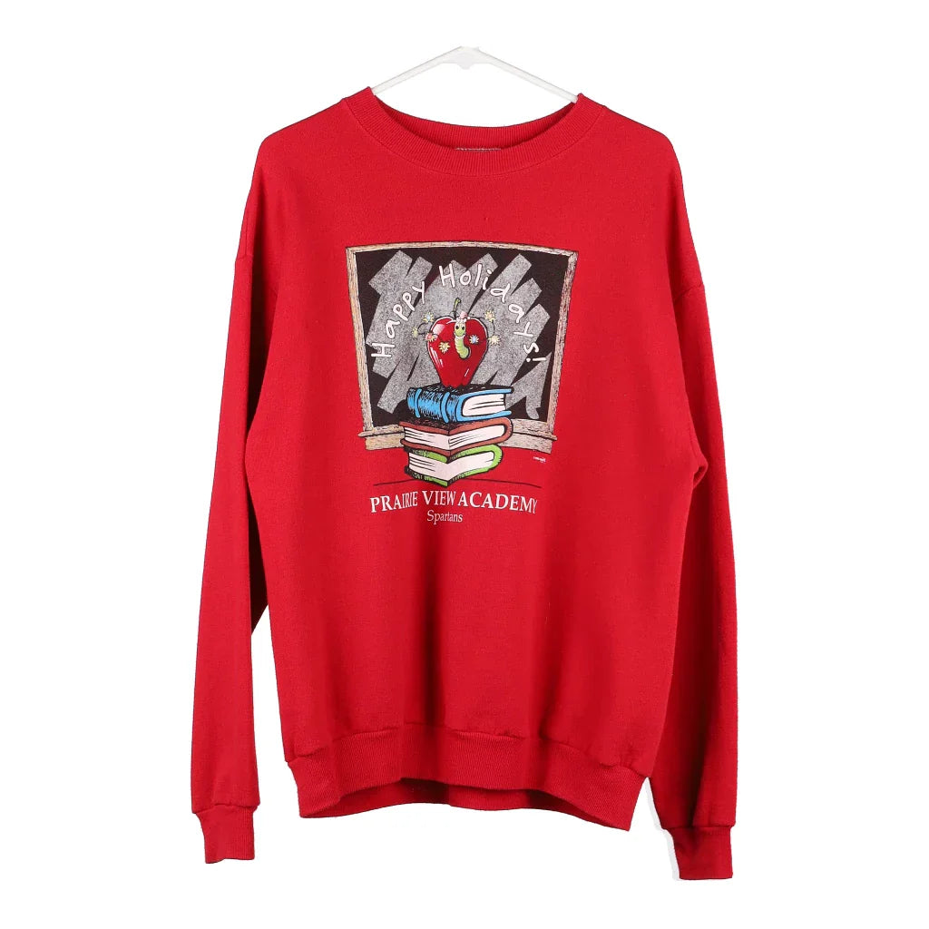 Prairie View Academy Spartans Lee Christmas Sweatshirt - Large Red Cotton Blend Hoodie with Hem Fringe Bohemian Relaxed