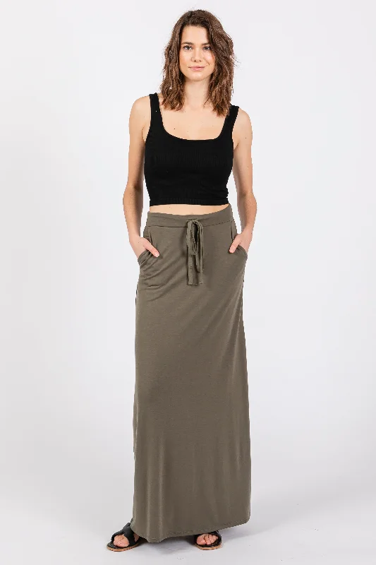 Light Olive Drawstring Maxi Skirt lace skirt romantic