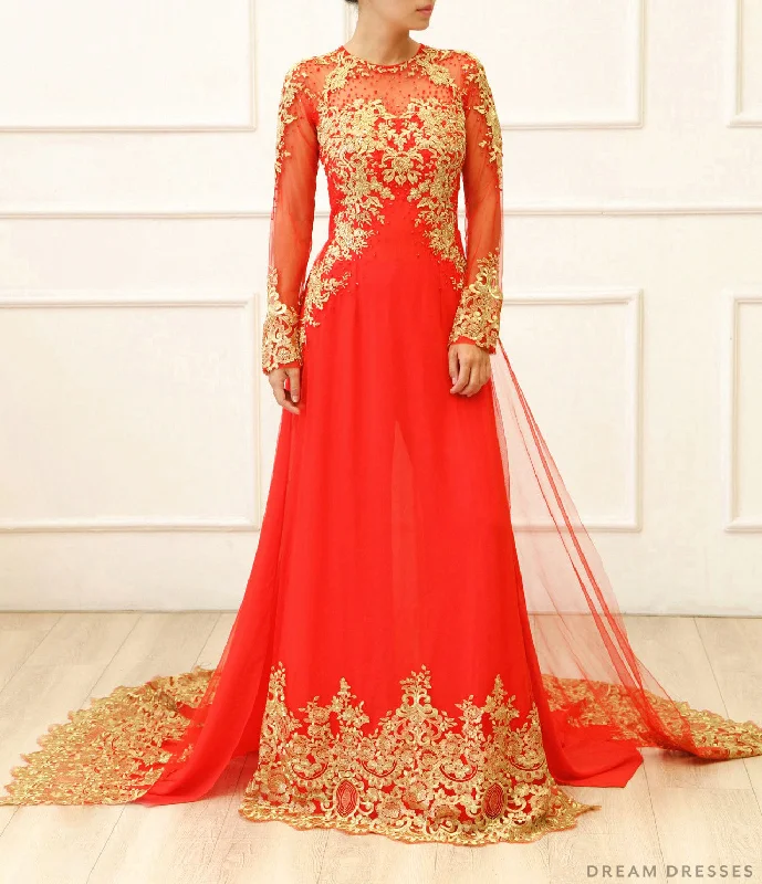 Red Bridal Ao Dai with Gold Lace | Vietnamese Bridal Dress (#KAIA) Tunics Denim casual Red Bridal Ao Dai with Gold Lace | Vietnamese Bridal Dress (#KAIA) Tunics Denim casual
