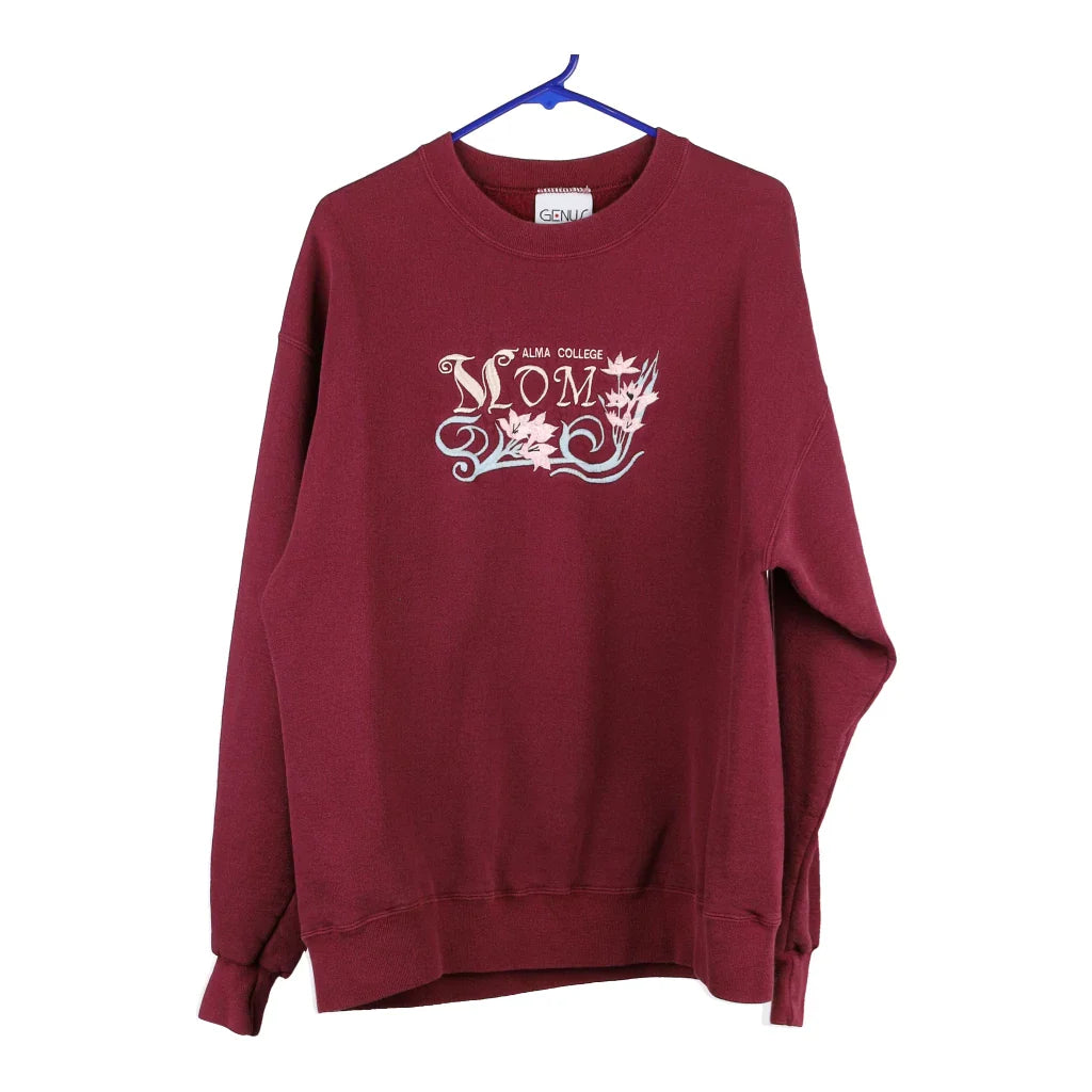 Alma College Mom Genus Sweatshirt - Large Burgundy Cotton Blend Hoodie with Ribbed Neckline Snug Warm
