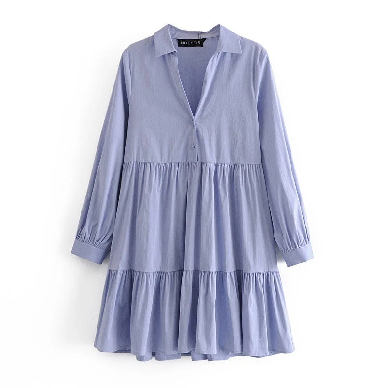 Vireous Tiered Shirt-Style Mini Casual Dress Tunics Modern contemporary