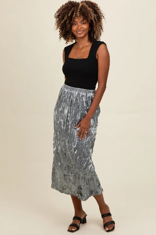 Blue Velvet Crinkled Midi Skirt denim skirt stylish