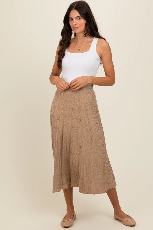 Mocha Ribbed Knit A-Line Midi Skirt silk skirt sleek