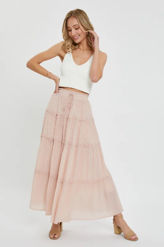 Nude Blush Tiered Maxi Skirt linen skirt natural