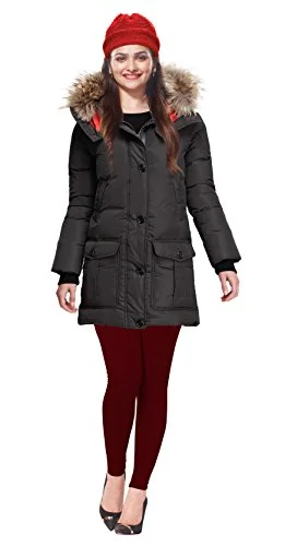 Lux Lyra Women's Maroon Winter Leggings Comfortable Zip-Up Leggings