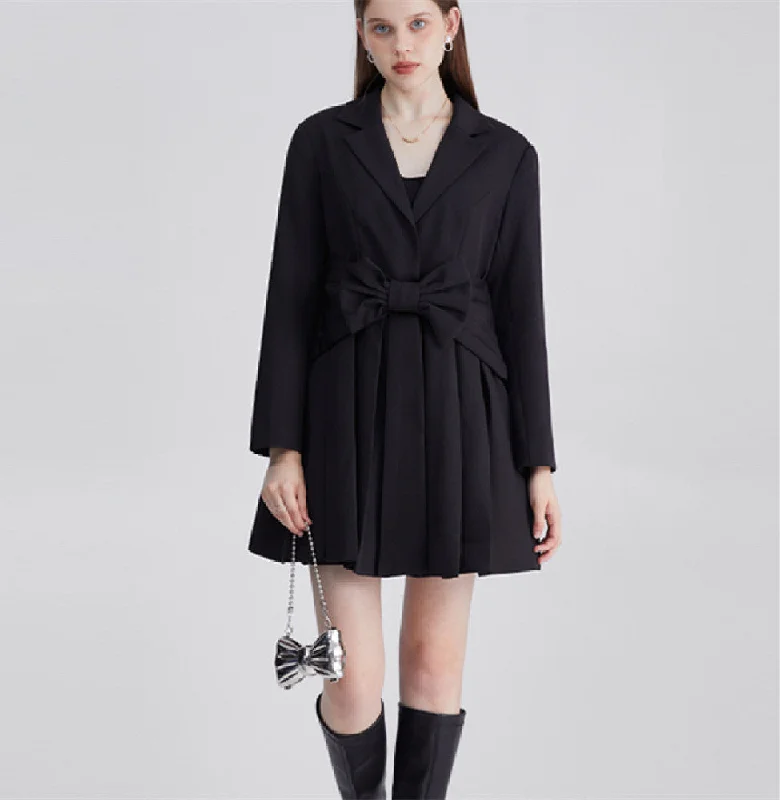 Vireous Bow Front Little Black Dress A-Line Day Work