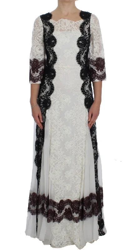 Dolce & Gabbana Floral Lace Silk Blend Maxi Women's Dress Tunics Party sparkling