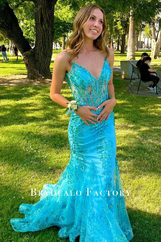 Homecoming Dress | Pool Sequined V-Neck Mermaid Formal Gown Tunics Sophisticated sleek