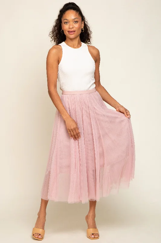 Light Pink Tulle Midi Skirt midi skirt versatile