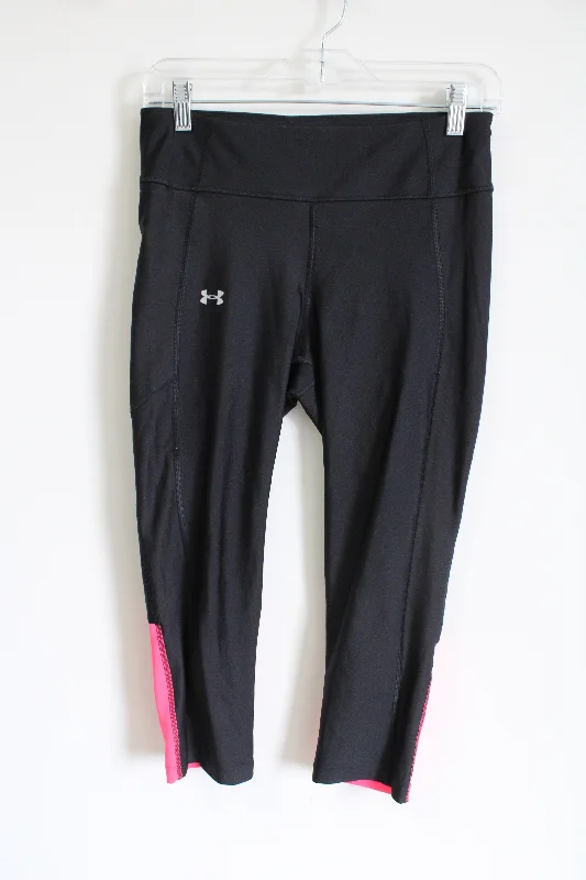 Under Armour Black & Pink Capri Legging | M Fashionable Solid Color Tights