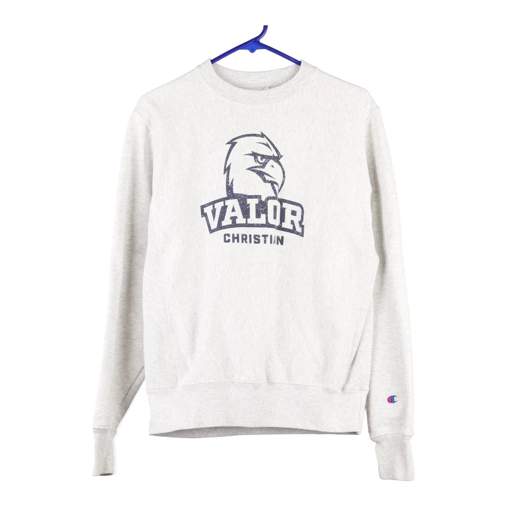 Reverse Weave Champion College Sweatshirt - Small Grey Cotton Blend Hooded Sweatshirt Casual Wear Street Style
