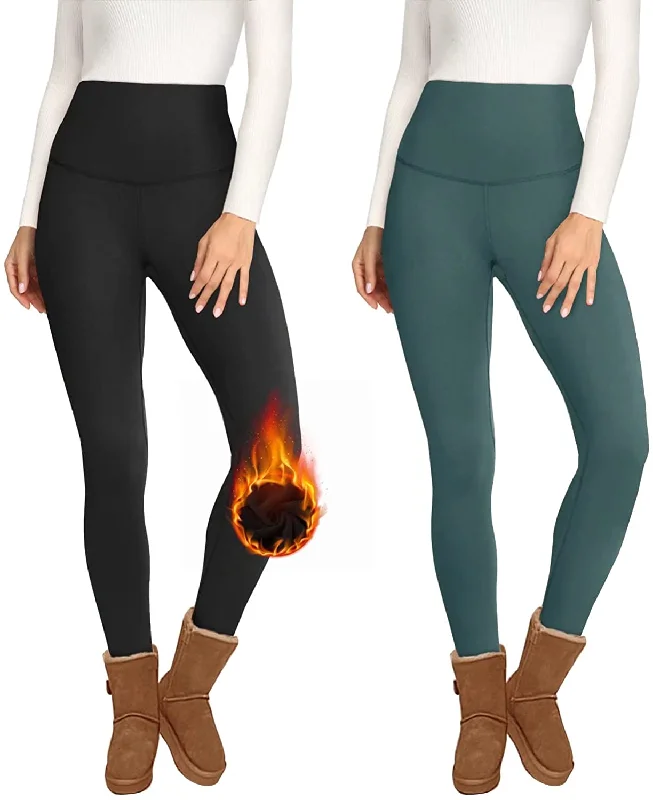 Opuntia 2 Pack Fleece Lined High Waisted Leggings Stylish Capri Leggings