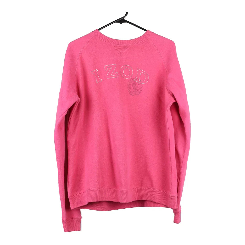 Izod Spellout Sweatshirt - Medium Pink Cotton Blend Hoodie with Rhinestones Sparkly Elegant